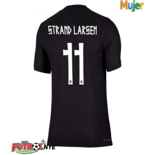 Camiseta Noruega Jorgen Strand Larsen #11 Visitante Equipación para mujer Mundial 2026 manga corta